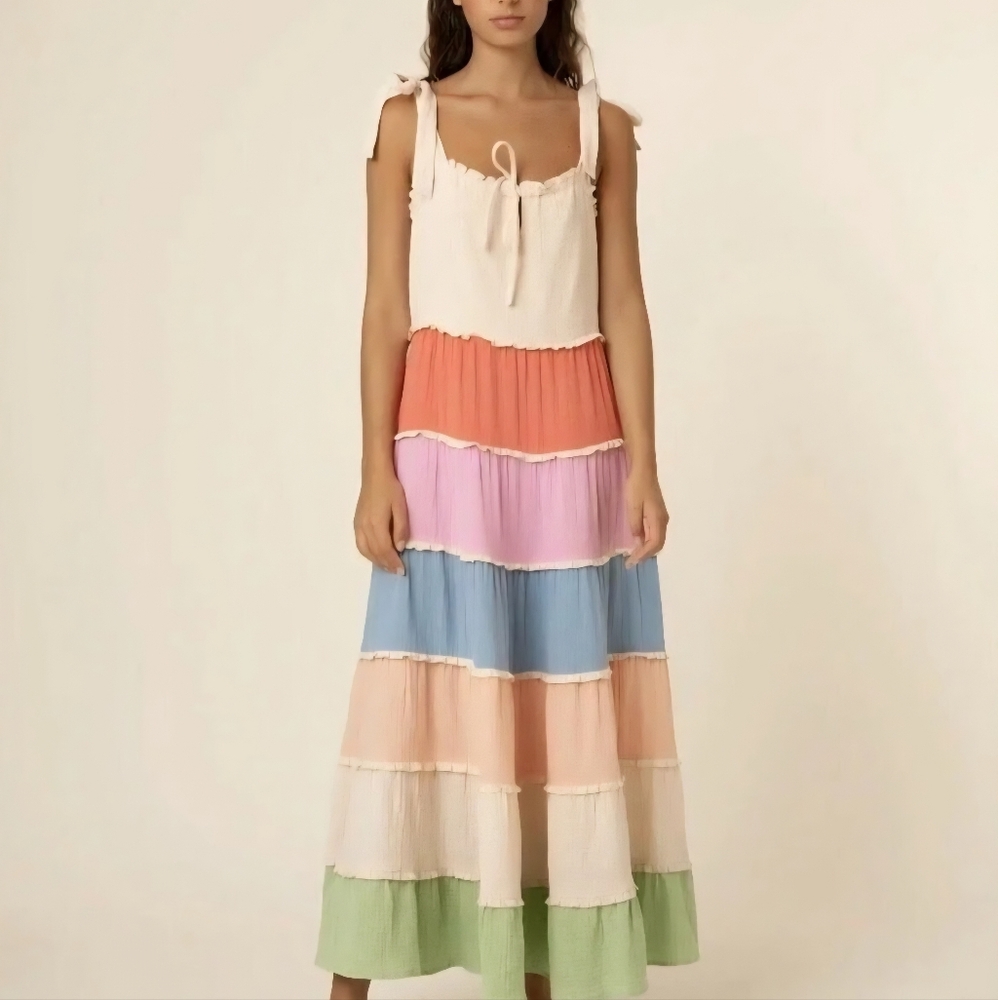 FRNCH Laurel Women's Size L Colorful Striped Maxi Sundress